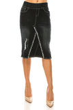 Black Fringe Denim Skirt