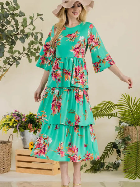 Green Floral Ruffle Dress Sweet Classy Lass