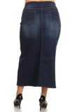 Plus - Long Denim Skirt