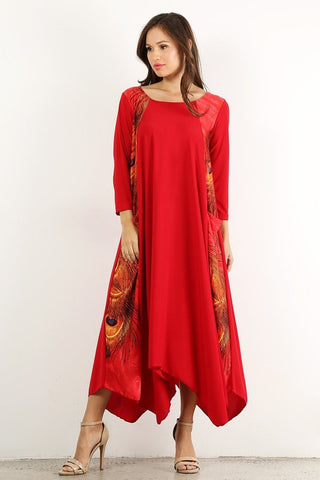Red Peacock Maxi Dress