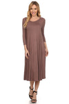 Solid A-line Midi Dress