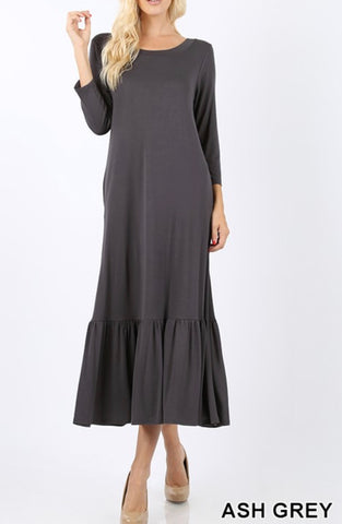 Viscose 3/4 Sleeve Ruffle Hem Dress - Plus