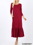 Viscose 3/4 Sleeve Ruffle Hem Dress - Plus