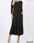 Viscose 3/4 Sleeve Ruffle Hem Dress - Plus