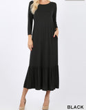 Viscose 3/4 Sleeve Ruffle Hem Dress - Plus