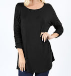Boat neck 3/4 shirring sleeve drop shoulder longline top