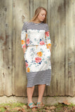 Floral with Stripes Midi Dress