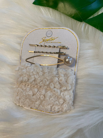 Fur and Pearls Hair Clips